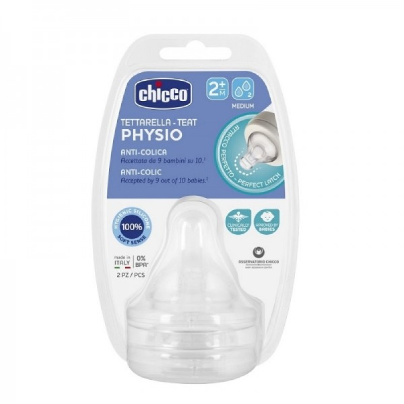 Chicco Physio Teat Anti-Colic Silicone Nipple Food Flow 2m+ 2 Pieces